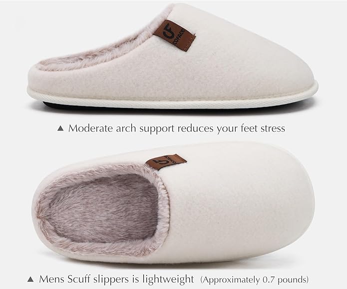 COFACE Mens Cozy Memory Foam Scuff Slippers Casual Slip On Warm House Shoes Indoor/Outdoor Sandal Slippers With Arch Support Rubber Sole Size 7-15