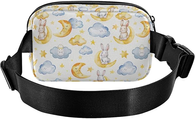 Kawaii Bunnies Cloud Moon Fanny Pack for Women Men Water Resistant Fashion Waist Packs with Adjustable Strap Belt Bag for Travel Workout Jogging Hiking 21219461