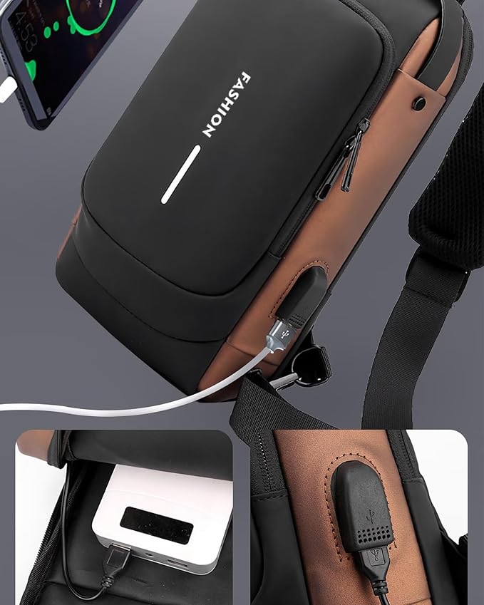 Sling Bag for Men Women, Black Anti-theft Crossbody Bags with USB Charging Port Waterproof Crossbody Sling Backpack Shoulder Bag for Hiking Cycling Running Travel