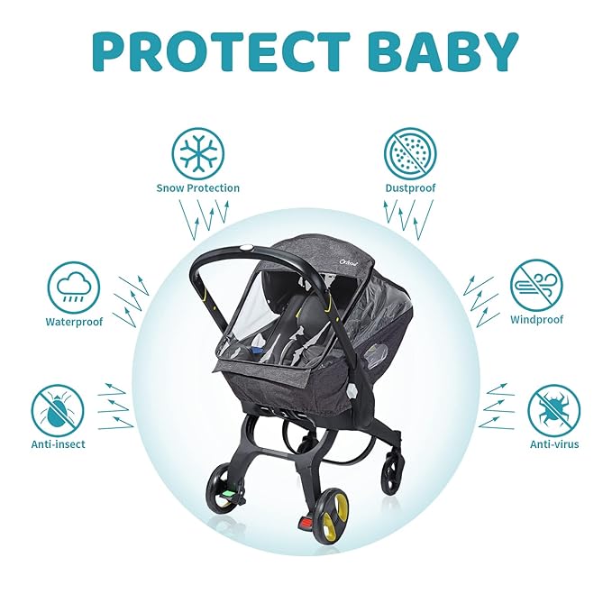 Car Seat Rain Cover, Compatible with Doona Infant Car Seat Stroller, Universal Rain Cover with Window for Waterproof, and Windproof, Breathable Baby Travel Weather Shield Stroller Accessories, Black