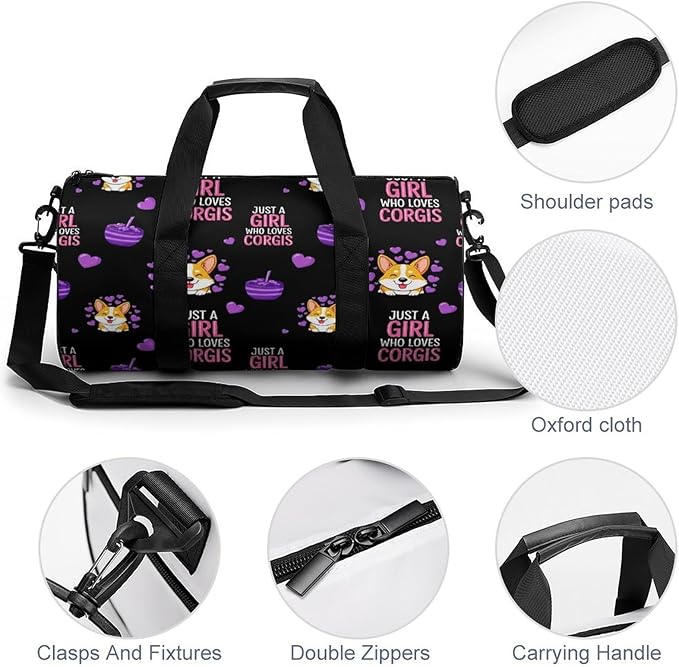 Lightweight Travel Sports Carry On Bag Just A Girl Who Loves Corgis Basketball Football Weekender Bag Sport Gym Fitness Tote