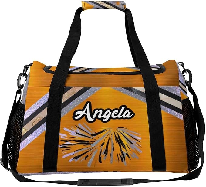 Orange Cheerleading Cheering Silver Stripes Crossbody Bag Customized Duffel Bags (Store Shoes) Weekender Overnight Bag Travel Bag Personalized Gift Gym Bags