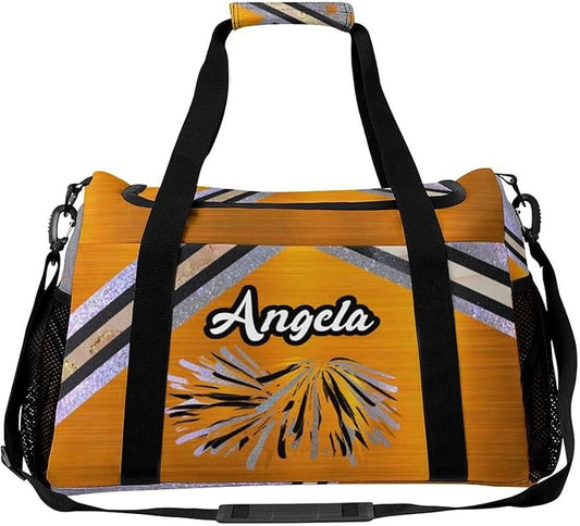 Orange Cheerleading Cheering Silver Stripes Crossbody Bag Customized Duffel Bags (Store Shoes) Weekender Overnight Bag Travel Bag Personalized Gift Gym Bags