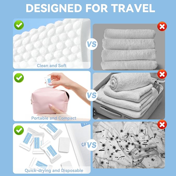 Compressed Towels Tablets (11.8" x11") 50 Bulk Set Disposable Compressed Washcloths for Travel & Camping, Soft Compressed Face Towel with Waterproof Case for Daily Use & Camping Essentials