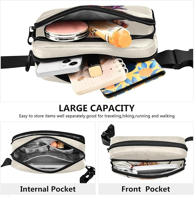 Scottish Highland Cow with Plaid Scarf Fanny Pack for Women Men Water Resistant Fashion Waist Packs with Adjustable Strap Belt Bag for Travel Workout Jogging Hiking 21218522