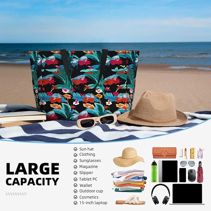 Large Beach Bag for Women Waterproof Foldable Travel Shoulder Tote Bag with Pocket for Weekender Pool Vacation