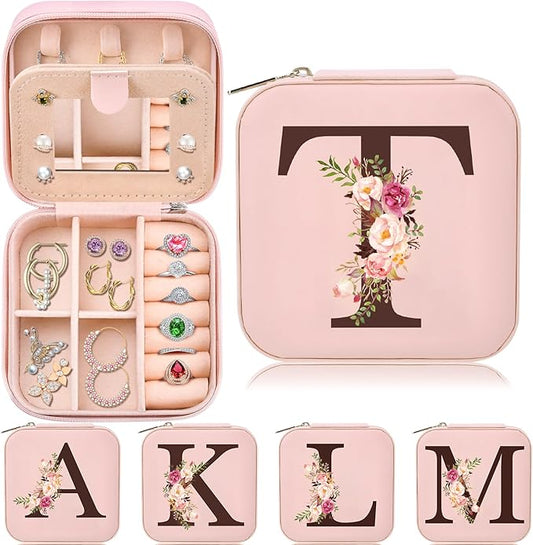Mom Gifts for Women from Daughter Son, Travel Jewelry Case Box Organizer Personalized Gifts for Mom Wife Women, Gift for Friend Sister Grandma Aunt, Initial T