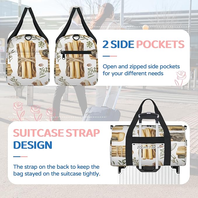 wood Travel Duffle Bag for Women Men, Overnight Weekender Bag, Carry on Tote for Sport Gym
