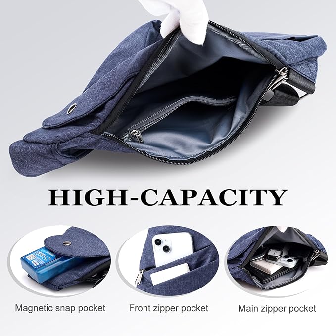 Anti-Theft Sling Bag, Lightweight Waterproof Crossbody Chest Bag with Hidden Pocket for Travel Hiking Casual Daily