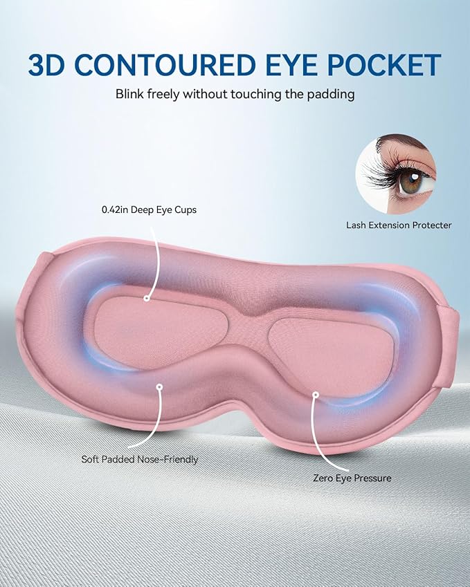 Weighted Eye Mask 2 Pack - 3D Contoured Sleep Masks for Women Men, Blackout Sleeping Eye Mask for Travel, Meditation, Airplane, Memory Foam, Adjustable Strap Pink Black