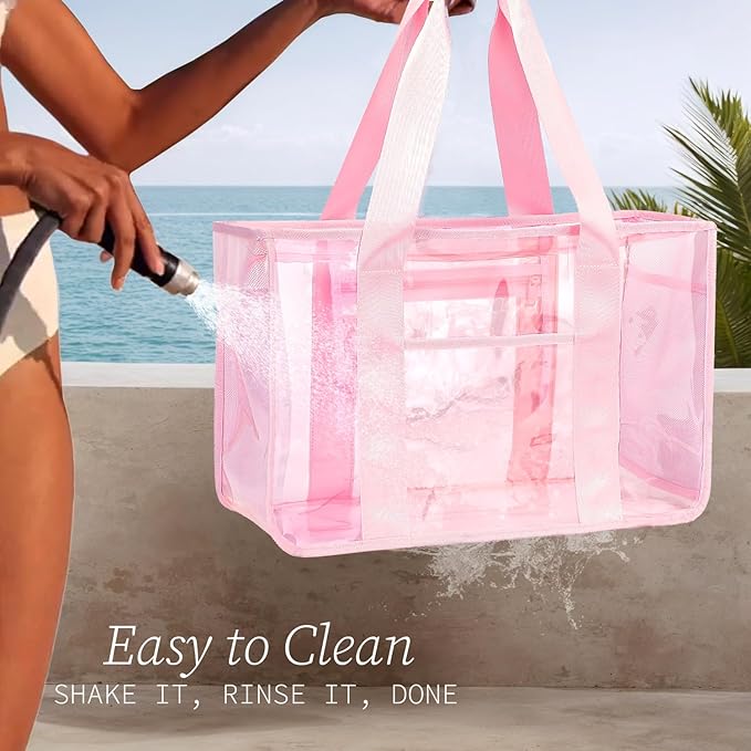 Iridescent Clear Beach Bag for Women, Large Pool Tote Cruise Vacation Essentials - Waterproof, Zipper Closure