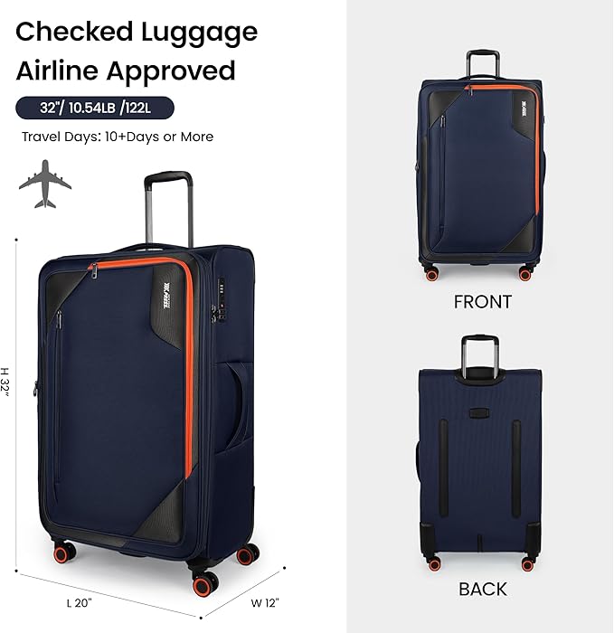 Suitcases with Wheels 32 inch Luggage,Large Softside Suitcase Expandable 20% w/TSA LOCK,Lightweight Travel Suitcase for Men/Women（Navy,32in）