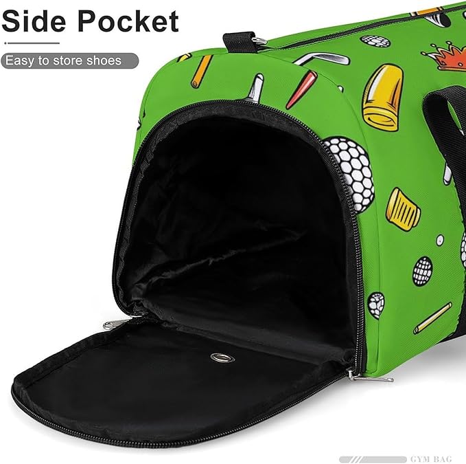 Golf Element Sport Gym Bag for Men Women Cartoon Ball Travel Duffel Bag with Wet Pocket Shoes Compartment Carry on Pack for Workout Overnight Weekend Trip