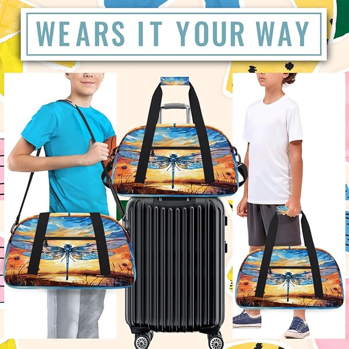 Travel Duffle Bag for travel duffle bag sports Girls Boys Kids Dragonfly Animals Colorful Lightweight Overnight Sleepover Weekender Bags Small Dance Gym Sport Bag Teens Carry-On Size Workout Bag
