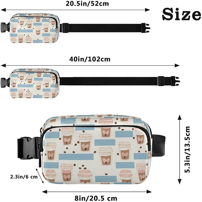 Kawaii Coffee Beans Fanny Pack for Women Men Water Resistant Fashion Waist Packs with Adjustable Strap Belt Bag for Travel Workout Jogging Hiking 21219216