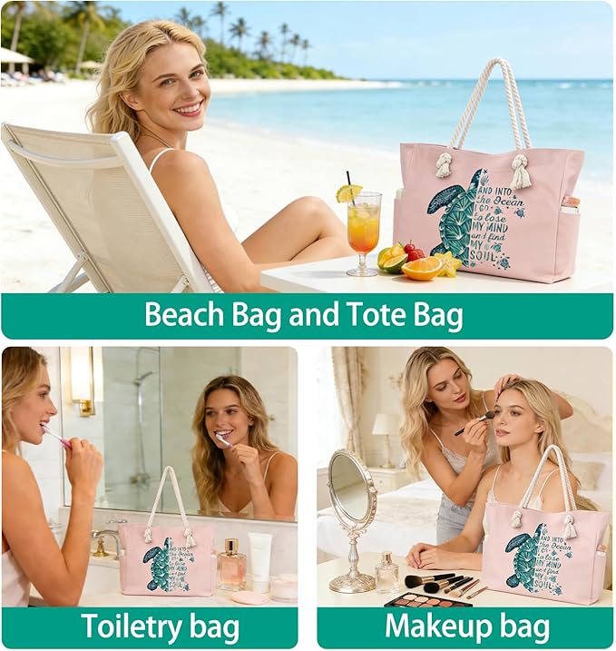 Beach Bags for Women Large Waterproof Beach Travel Tote Bags Sandproof Swim Pool Bag Canvas Zipper Big Tote