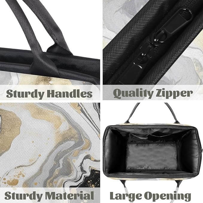 White Golden Black Marble Print Travel Duffel Bag, Waterproof Sports Gym Duffle Bag, Large Capacity Weekender Carry On Overnight Bags for Women Men