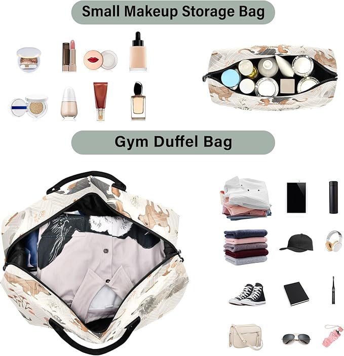 Dogs Flower Gray Pattern Travel Duffle Bag Gym Yoga Carry on Bags for Men Women Weekender Bag