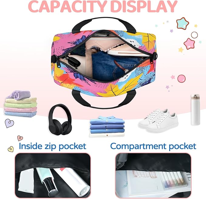 Maple Leafc Print Travel Duffle Bag for Women Men, Overnight Weekender Bag, Carry on Tote for Sport Gym