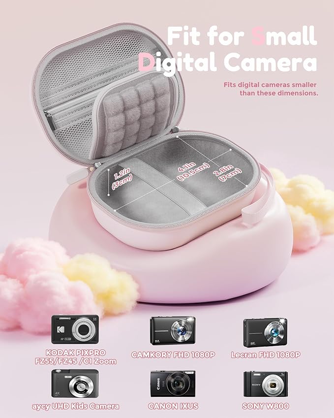 ProCase Camera Case for Kodak PIXPRO FZ55/FZ45/C1 Zoom, Compact Hard Shell with Snug Fit Protection, Small Digital Camera Travel Case with Mesh Pocket, Cute Portable Bag for Kids - Pink