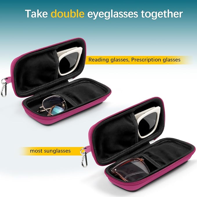 Double Eyeglasses Case Hard Shell Dual Sunglasses Organizer with Zipper Closure Travel Eyewear Storage for Vehicle