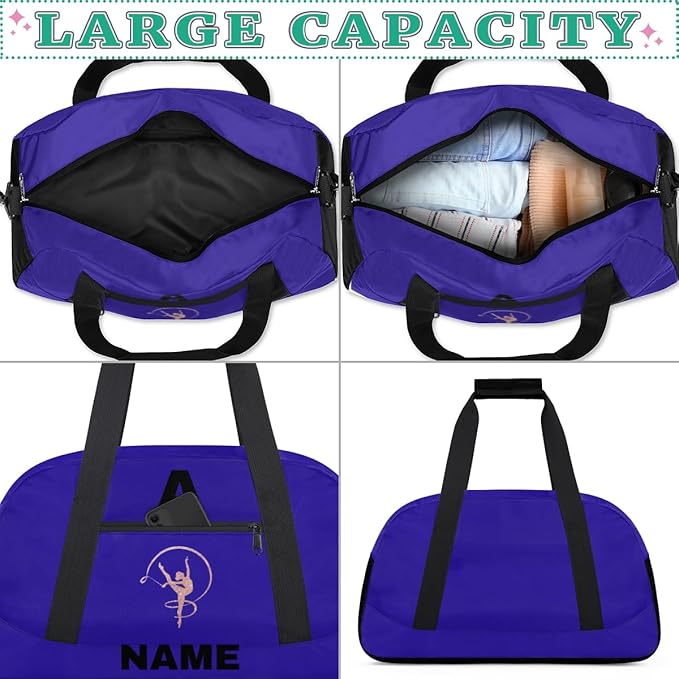 Personalize-Kids-Sports-Duffel-Bags With Custom Name Text Carry-On Overnight Travel Gym Lightweight Dance Pattern Sports Bags For Girls Boys Kids,Blue 4