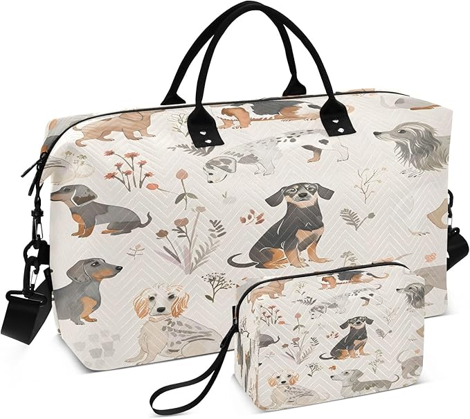 Dogs Flower Gray Pattern Travel Duffle Bag Gym Yoga Carry on Bags for Men Women Weekender Bag