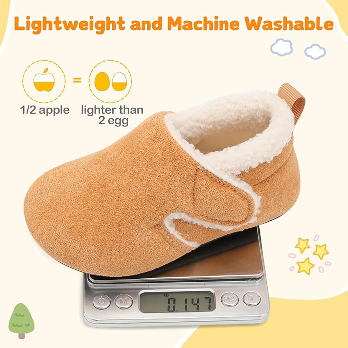 JOINFREE Toddler Slippers Boys Girls Adjustable House Shoes Barefoot Sock Shoes with Rubber Sole Baby Comfort Warm Indoor Outdoor Walking Shoe