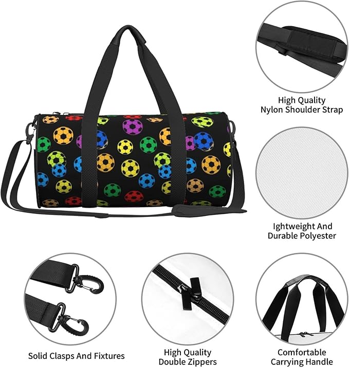 Duffel Bag Foldable Gym Bag Colorful Football for Men Women Duffle Bag Lightweight with Inner Pockets for Travel Sports