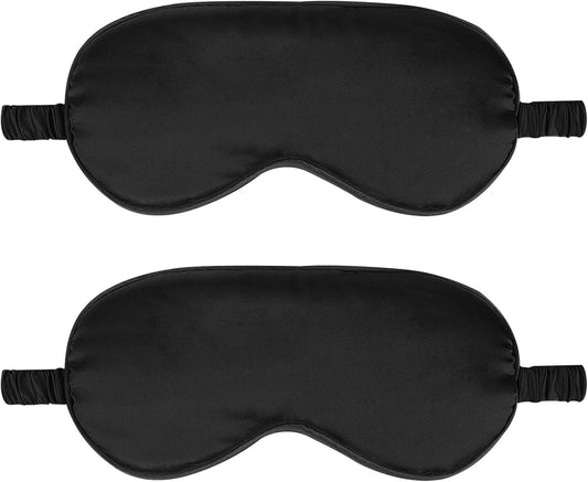 2Pack Silk Sleep Mask,Eye Mask for Sleeping,Elastic Blackout Eye Mask & Blindfold for Full Night's Sleep,Travel and Nap(Black)