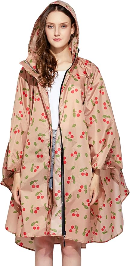 NUUR Rain Poncho for Women Adults Unisex Hooded Zipper Raincoat Waterproof Reusable Hiking Rain Coat with Pockets