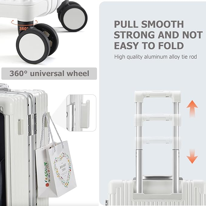feilario Aluminium Frame PC Hard Shell Spinner Wheels Luggage,20.8"X15"X8.7 Airline Approved Built-In TSA lock Carry on Suitcase, with Cup Holder, USB Port, Phone Holder