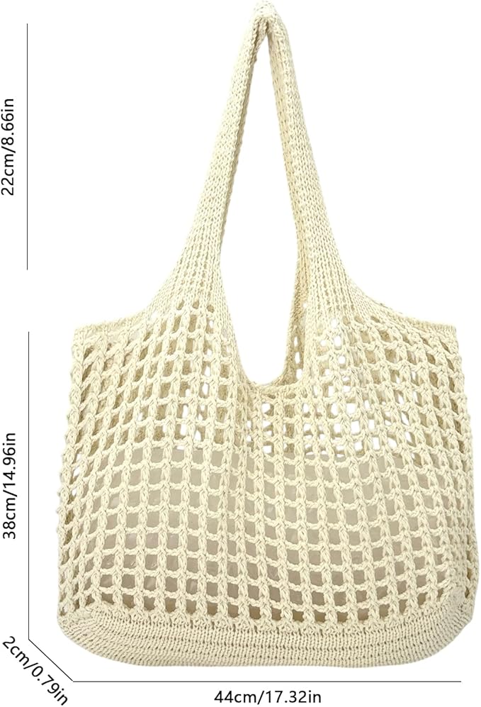 ENBEI Women Foldable Beach Tote, Washable Lightweight Beach Bag, Eco-Friendly Knit Shoulder Purse for Travel/Shopping/Gifts