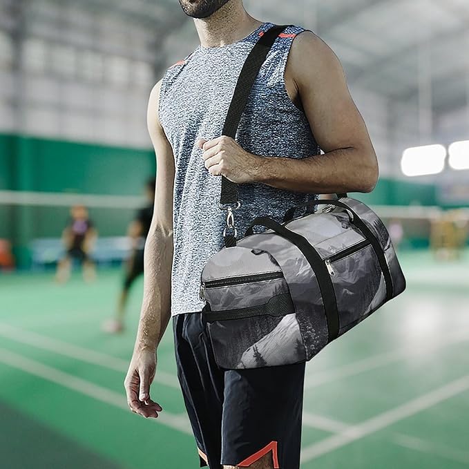 Snow Mountain Lone Wolf Gym Bag Lightweight ，Travel Duffle Bag with Shoe Compartment，Gym Bag for Women for Overnight, Weekend, Yoga, Gym, Business Trips, Sport And Hospital.