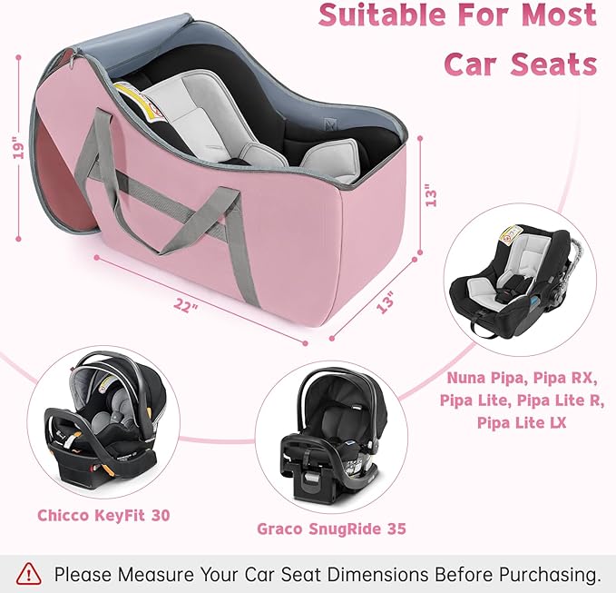 Padded Car Seat Bag Compatible with most Nuna Pipa car seats, UPPAbaby MESA V2 without Base & Chicco KeyFit 30 and base, Car Seat Travel Bag for airplanes