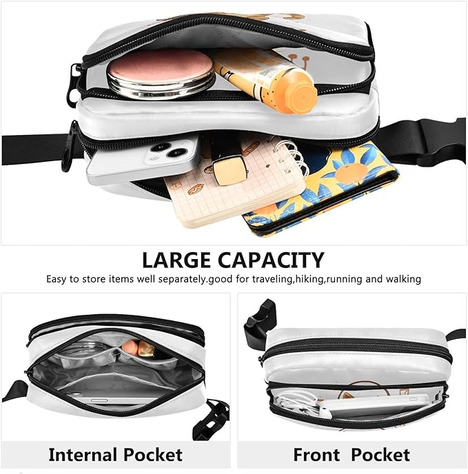 Cat Listening To Music with Headphones Fanny Pack for Women Men Water Resistant Fashion Waist Packs with Adjustable Strap Belt Bag for Travel Workout Jogging Hiking 21218991