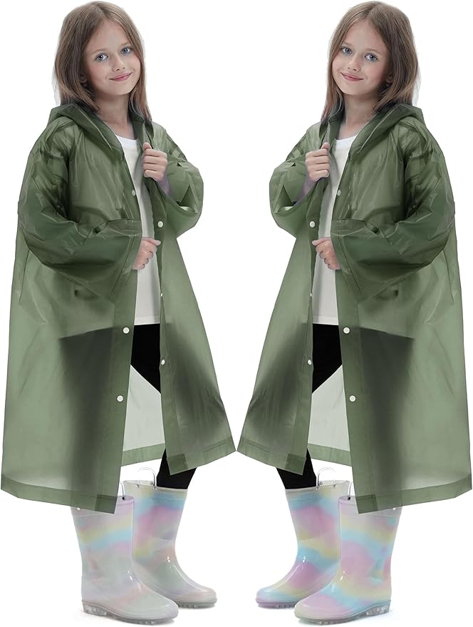 2 Pack Raincoats for Kids, Reusable Rain Ponchos with Hood and Sleeves Rain Coats for Boys and Girls