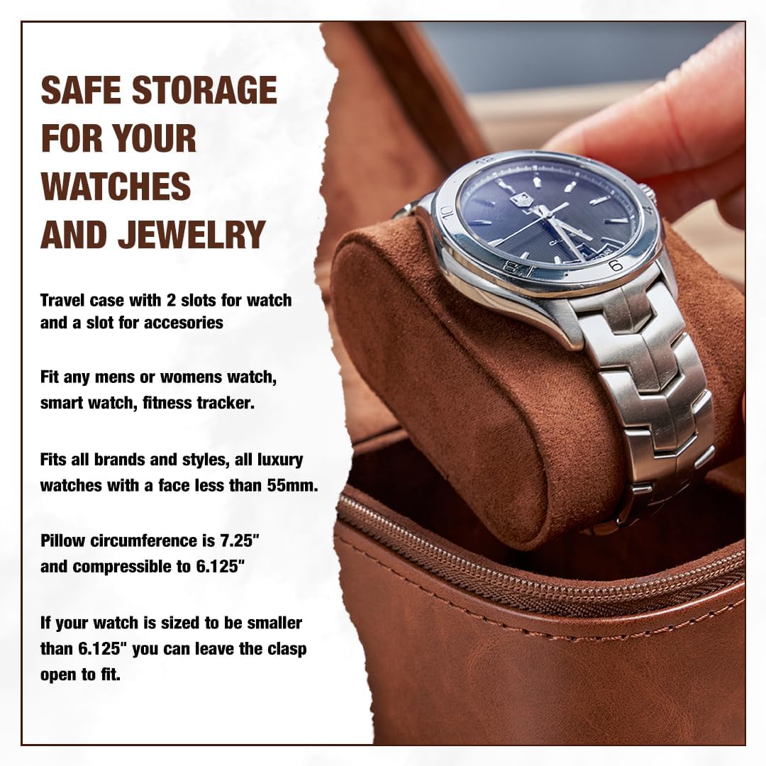 Awesometik 2 Slot Luxury Travel Faux Leather Watch Case. Watch Storage Organizer. Watch Display & Watch Holder. Perfect For Watch Collection. Ready to Gift for Men (2 Slot Watch Case)