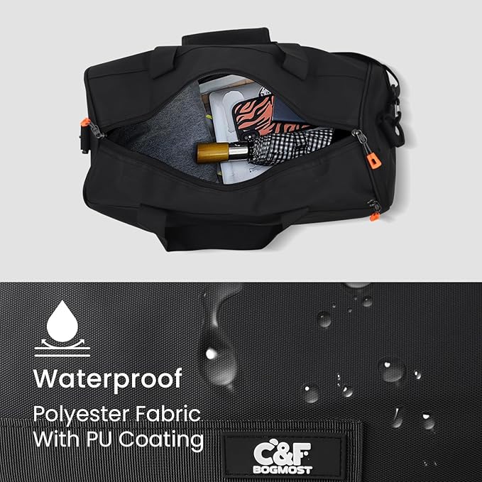 C&F BOGMOST Small Gym Bag for Women & Men,Small Lightweight Duffel Bag Carry On Bags Mini Duffel Travel Bag Waterproof Sports Bags for Workout/Sport/Travel, Black,with Shoes Compartment