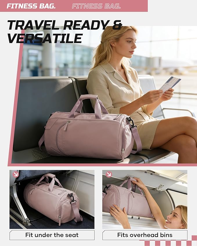 Gym Bag for Women And Mens with Shoe Compartment, Large Duffle Bag with Wet Pocket Carry-on Gym Duffle Bag for Travel and Sports Weekender Overnight Workout Bag Pink Purple