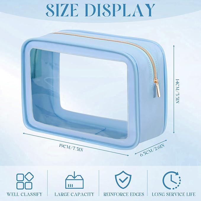 Hsei 6 Pcs Clear Makeup Bags with Color Edged TSA Approved Travel Toiletry Bags with Zipper Clear Cosmetic Bag Diaper Bag for Car Storage Organizer Wedding Essentials for Women Gift(Blue)