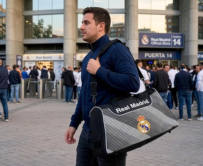 Real Madrid Soccer/Football Travel Duffle Bag – Black & White Sports Gym Bag
