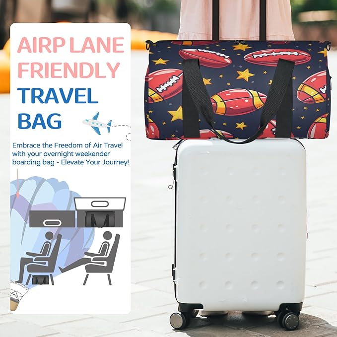 American Football Print Travel Duffle Bag for Women Men, Overnight Weekender Bag, Carry on Tote for Sport Gym
