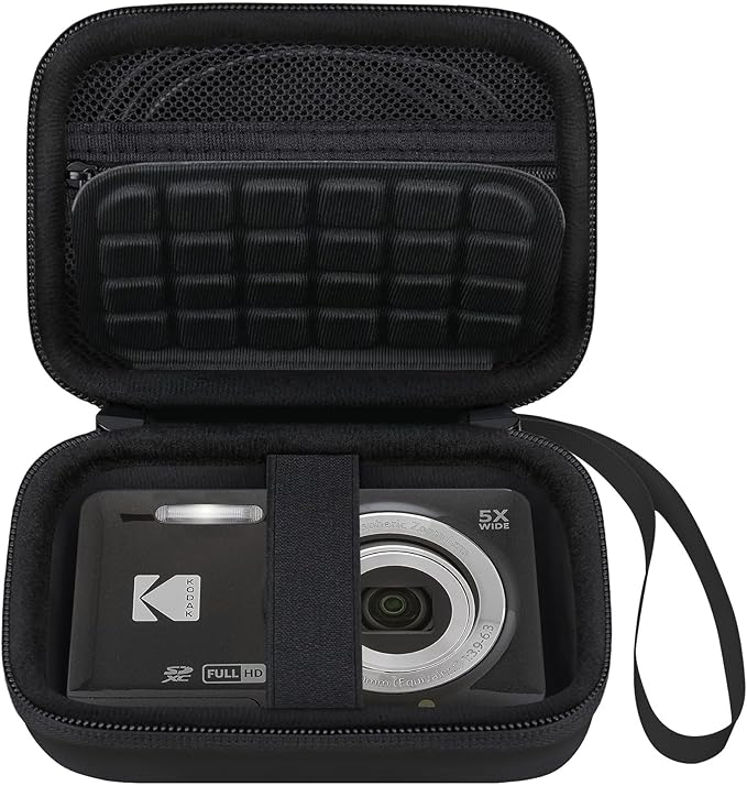 Elonbo Camera Carrying Case for KODAK PIXPRO FZ55 / FZ53 / FZ45 / FZ43 16MP Digital Camera, Vlogging Camera Storage Holder Travel Bag, Mesh Bag Fits Batteries, Cable, Memory Card, Black