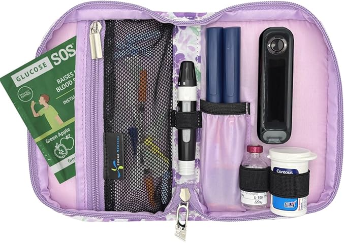 Sugar Medical Diabetes Supply Case |Diabetic Care Products | Diabetic Supplies Travel Organizer | Diabetic Supply Bag | Glucose Meter Kit | Diabetic Bags for Supplies | Glucometer Case (Tessa Floral)