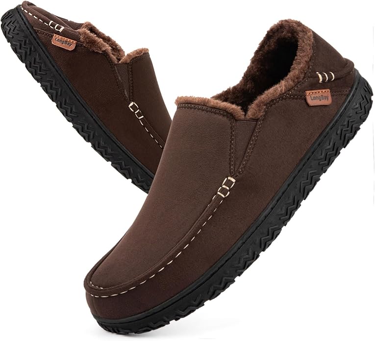 LongBay Men's Moccasin Slippers Comfy Warm Memory Foam House Shoes Winter for Indoor Outdoor