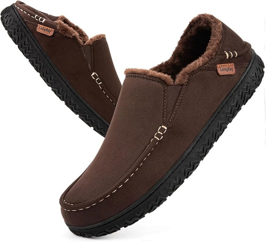 LongBay Men's Moccasin Slippers Comfy Warm Memory Foam House Shoes Winter for Indoor Outdoor