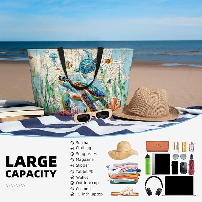 Beach Bag Tote Bags Waterproof Sandproof for Women Large Beach Tote Bag Foldable with Pockets for Weekend Vacation