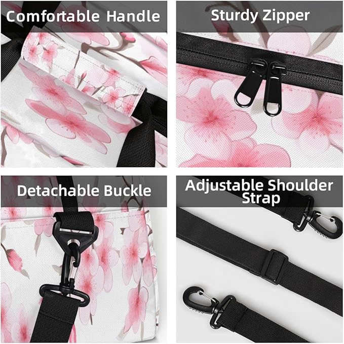 Duffle Bag for Women Men, Pink Cherry Blossoms In Spring Gym Bag for Travel Sports, Lightweight Waterproof Weekender Overnight Bags with Adjustable Strap