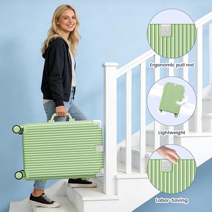 20 Inch Carry On Suitcase, Aluminum Frame Zipperless Hard Shell Luggage with Spinner Wheels, TSA Lock, USB Charging Port, Phone Holder, Cup Holder for Business Travel and Trips, Fruit Green